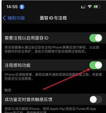 图木舒克苹果14维修网点分享iPhone14注视感知功能有什么用 